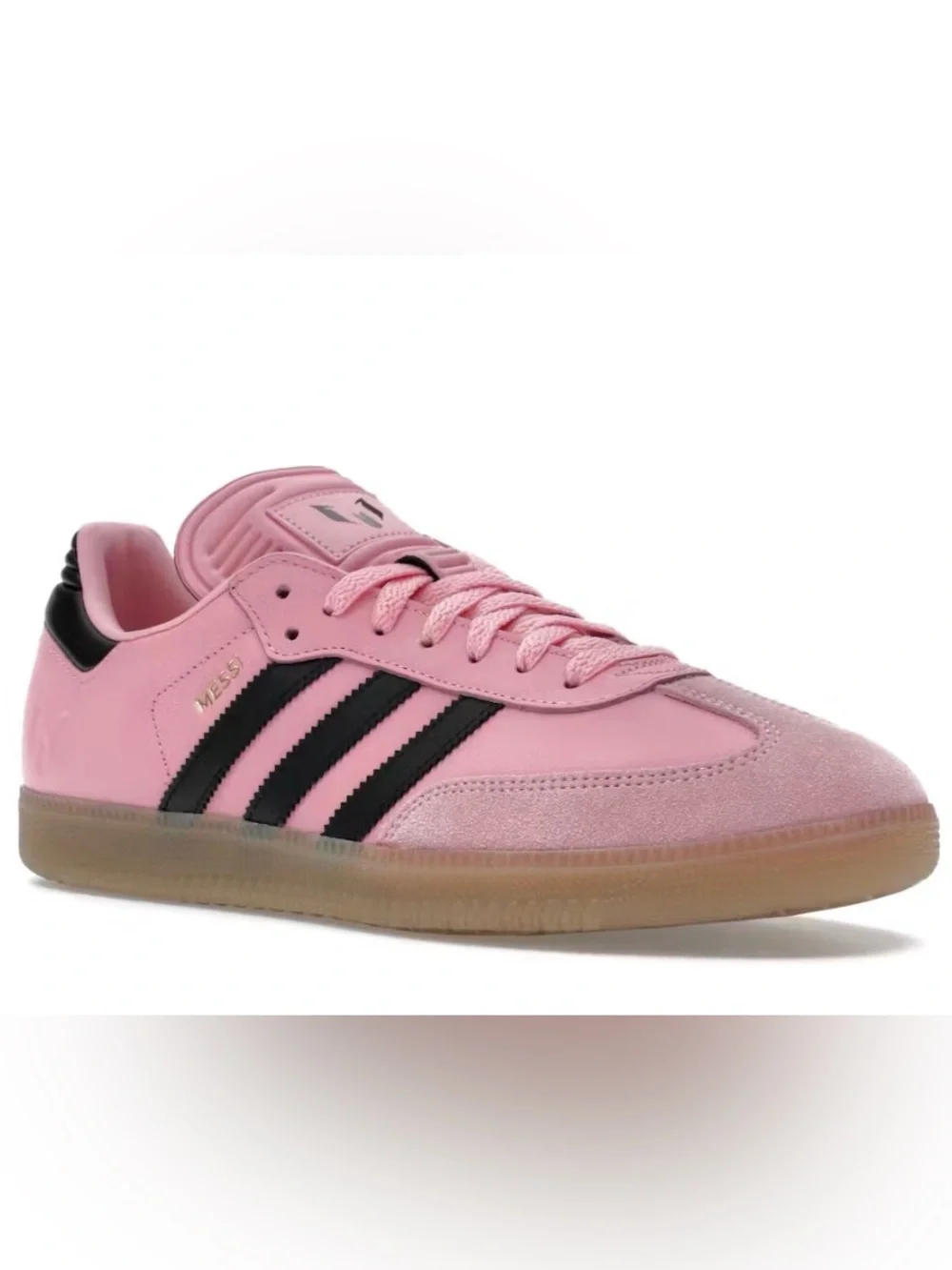 adidas Samba MESSI SOCCER Pink with Black Stripes and Gum Sole 8.5 men/9.5 women